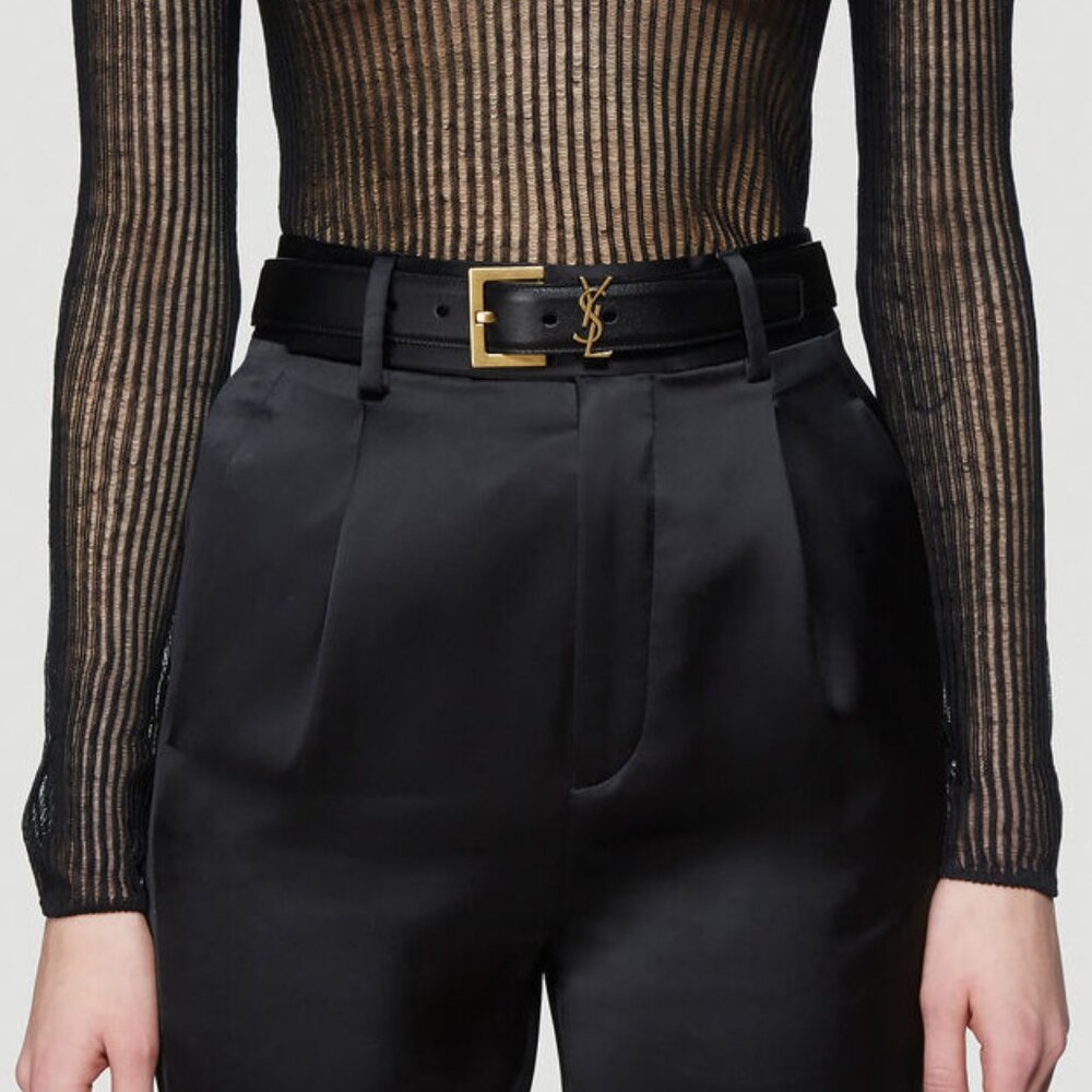 Saint Laurent Cassandre YSL Logo Belt in Black